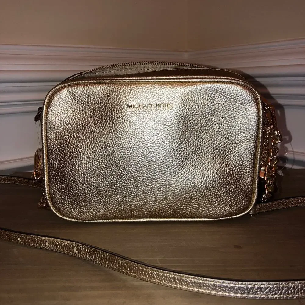 New michael kors camera bag Crossbody Pale Gold Leather Crossbody NWT